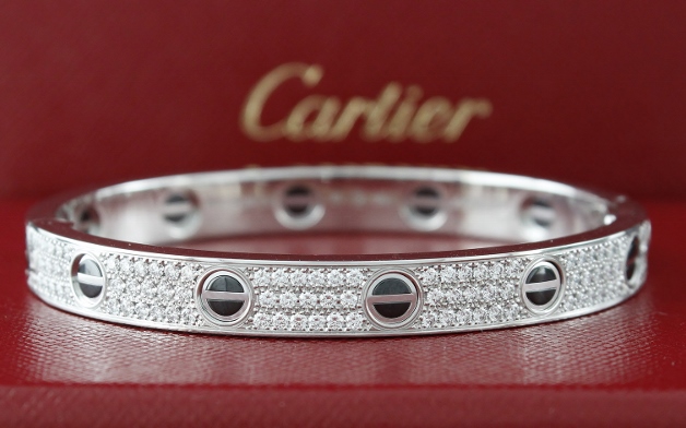 (image for) RARE FIND LIKE NEW ORIGINAL CARTIER 18K WHITE GOLD DIAMOND LOVE BANGLE